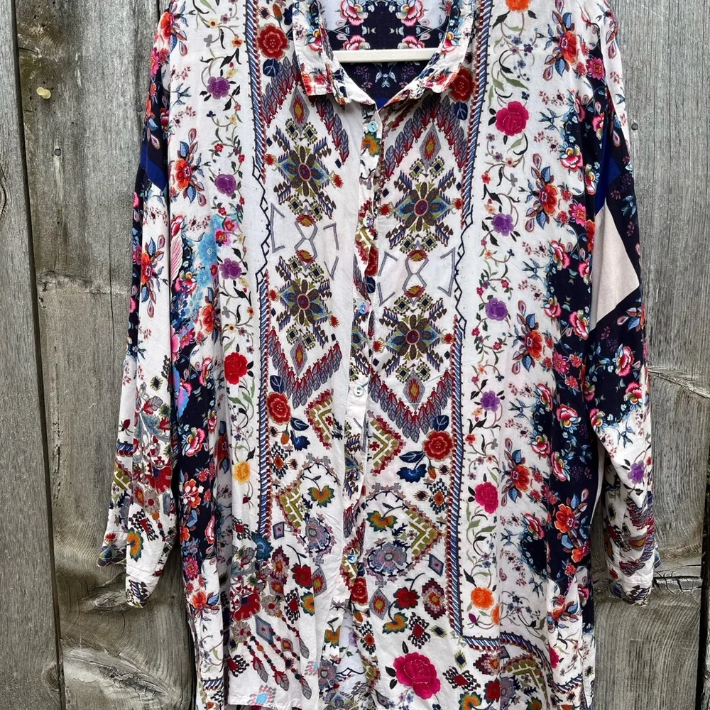 Johnny Was Multicolor Floral Button-Front Tunic - Picture 1 of 8